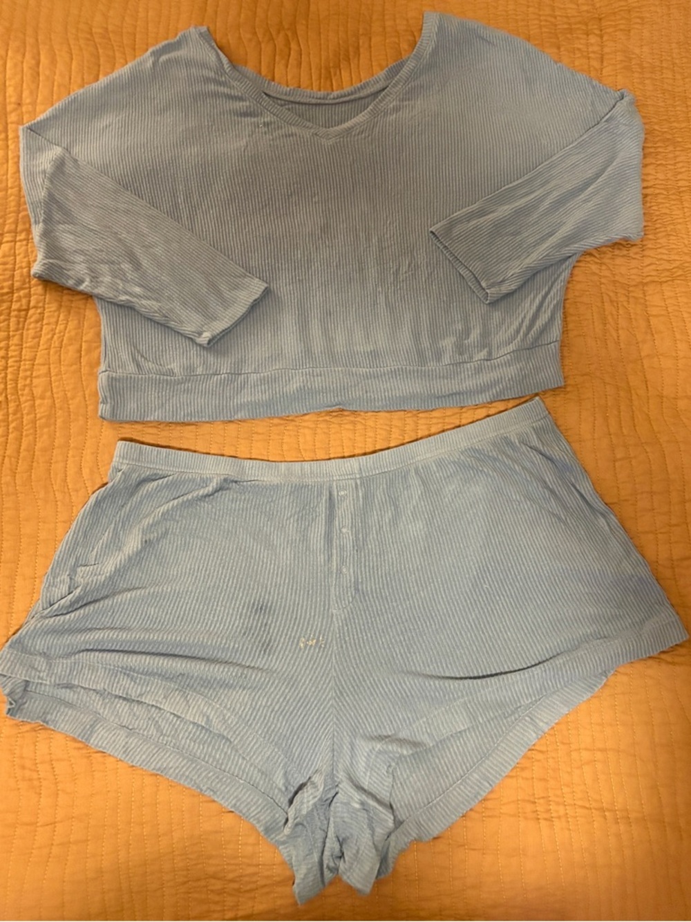 Auden Light Blue Ribbed Two-Piece Pajama Set